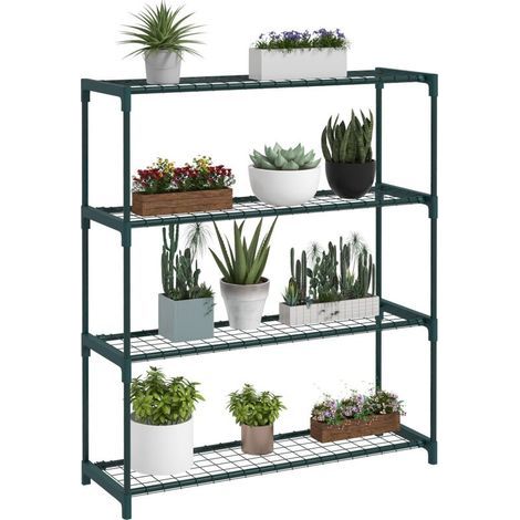 4-Tier Flower Shelf Plant Stand, Indoor and Outdoor Steel, Dimensions: 89L x 28W x 107H cm, Green (1/5)