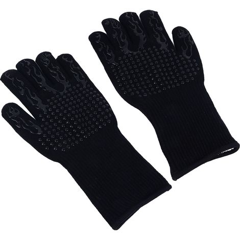 Feuerfeste, hitzebeständige und rutschfeste Grillhandschuhe für Mikrowelle, Grill und Backen, schwarz (1/5)