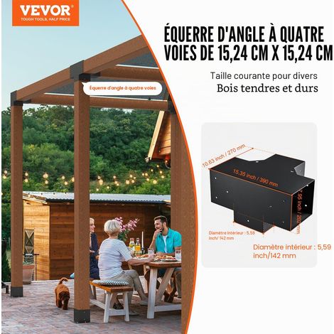 Kit Supports de Pergola 6x6 po 15x15 cm Support de Poteau Bois de Menuiserie 2 Supports d'Angle à 4 Voies Base de Poutres Quincaillerie Bricolage pour Tonnelles, Pergolas de Terrasse, Cabanes (1/5)