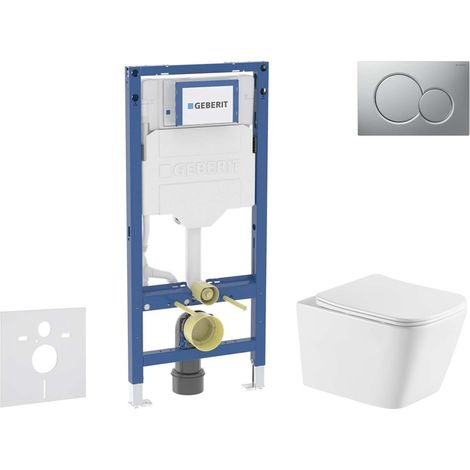 Geberit Duofix - Set con modulo di installazione, vaso WC Arkas l e copriwater softclose, placca di comando Sigma01, cromo opaco smaltato SANI11CA2116
