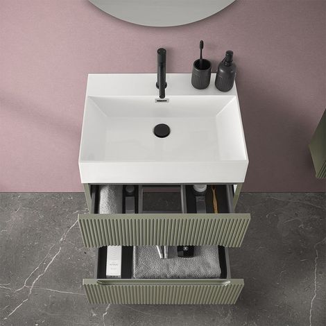 Mobile bagno sospeso cannettato 70 cm verde con specchio Bali (1/5)
