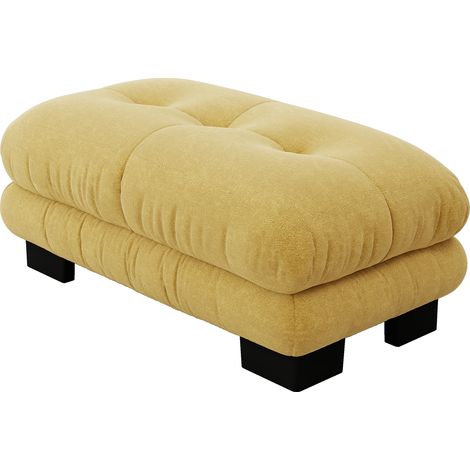 Ottoman Parisien Jaune - Pouf Jaune Moutarde, Banquette Jaune, Siège Jaune pour Salon, Meuble Jaune Design, 1 Pièce, 45x45x40 cm, Tissu Jaune, Style Moderne (1/5)