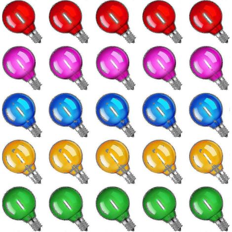 Juego de 25 luces navideñas LED multicolores, bombillas G40 de 1 W con base E12, globo de plástico estilo Edison irrompible. (1/5)