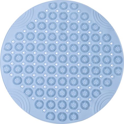 30x30cm PVC Round Massage Bath Mat Non-Slip Shower Mat Antibacterial Bathroom Mat Machine Washable Shower Mat Bathtub Mat with Drainage Holes and Suction Cups,Blue
