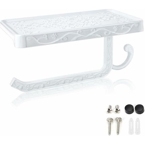 ZVD Porte-Papier Toilette Mural, hicoosee Support Papier Toilette avec Plateforme de Rangement pour Salle de Bain WC, Blanc (1/4)
