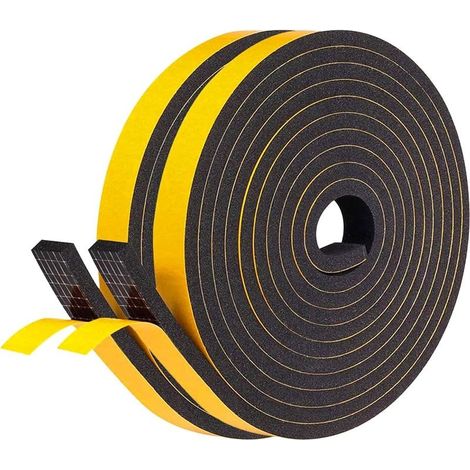 2pcs-Adhesive Rubber Foam Seal for Window Insulation, Door Entrance Seal, 1 roll 25mm x10mm x2m, Multifunctional Strip Seal, Furniture Protection - Black Foam Yellow Film -eu (1/5)