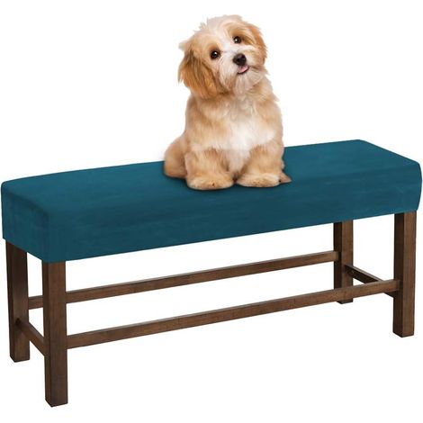 Thick, soft velvet dining bench cover - Washable, stretchable luxury bench cover - Dust protection for living room, kitchen, bedroom (peacock blue, M) (1/5)