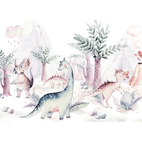 Tableau chambre de bébé avec des dinosaures | Tableau animaux pour chambre enfant | Tableau sur toile chambre de garçon 0,7 x 0,5 m (1/2)