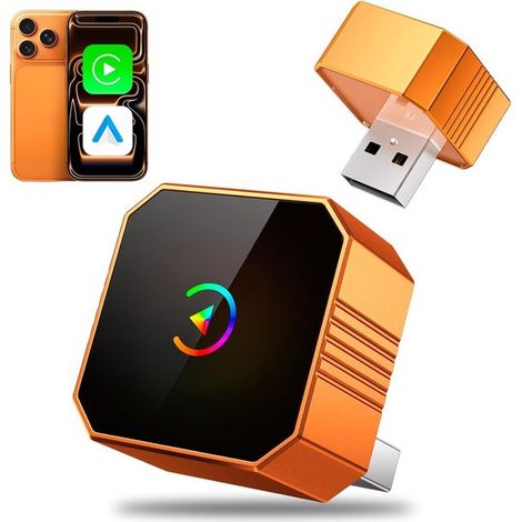 Adaptador inalámbrico Mini CarPlay (2026) - Con cable para CarPlay y Android Auto, Plug & Play, para iPhone iOS 10+ y Android 11+ (1/5)