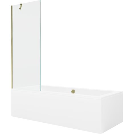Mexen Cube vasca rettangolare 170 x 80 cm con pannellatura e paravento a 1 anta 70 cm, trasparente, dorata (1/5)