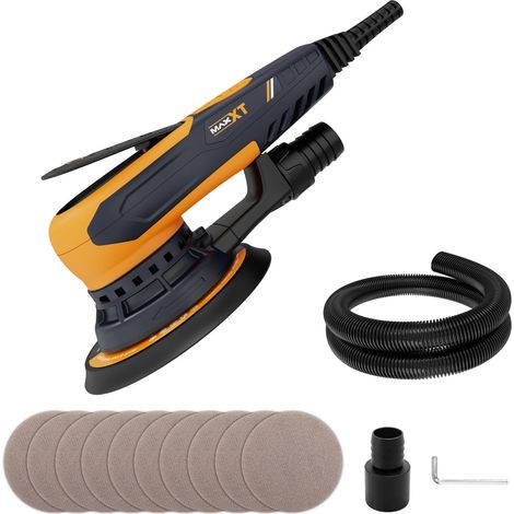 MAXXT 350W bürstenlose Exzenterschleifer mit 2,5 mm, Elektrische Schleifmaschine 150mm 4000-10000 U/min - (6 einstellbare Geschwindigkeiten) Automatische Bremse - 2s, Dreikernanschluss und 10 Schleifp