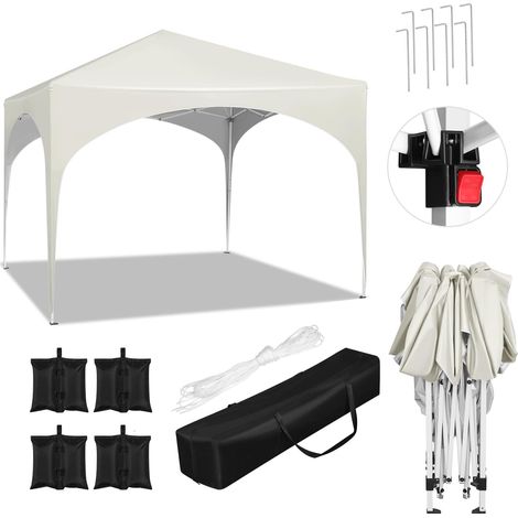 WOLTU Cenador de Jardín 3x3m Beige +Set 4 Sacos de Arena