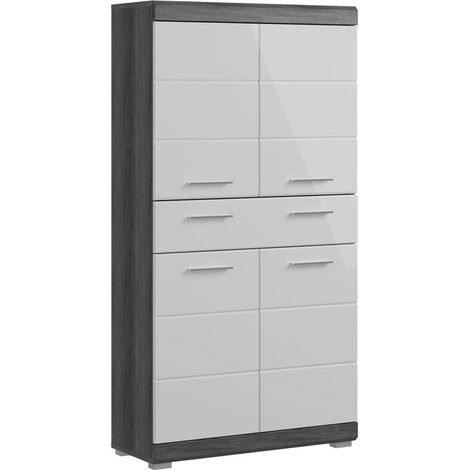 Scout Badschrank 4 Türen, 1 Schublade Hochglanz weiß,rauchfarbenen.
