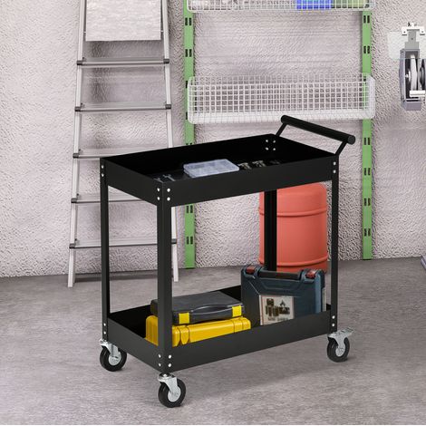 Carrello da officina a 2 ripiani, acciaio, 150 kg, 84,5 x 38 x 84 cm, nero DESVIAE (1/5)