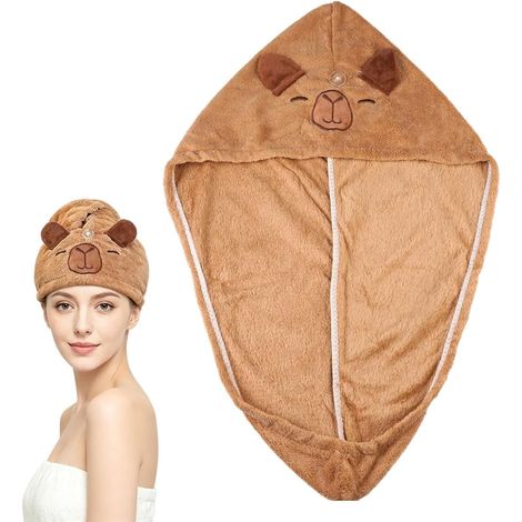 Serviette Cheveux Microfibres avec Bouton Super Absorbantes,26 x 57cm (1/5)