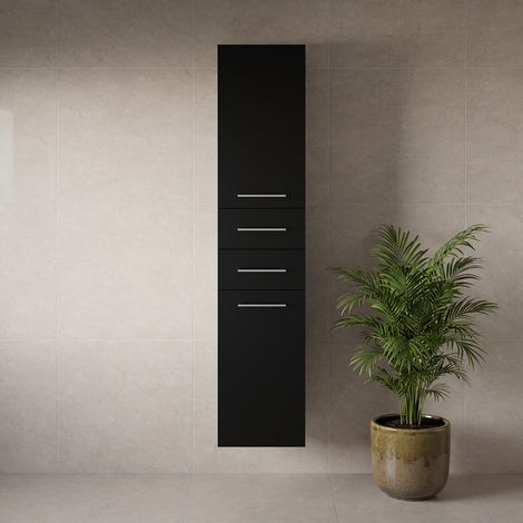 Napoli Matt Black 350mm x 1600mm Wall Mounted Storage Unit - 350mm - Chrome 160mm Handle