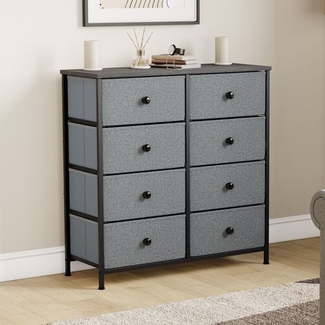 Chiffonnier Tissu Chorley 8 Tiroirs Entrée ou Chambre H 81.5 x L 80 x P 29.8 cm, Gris-Noir (1/5)
