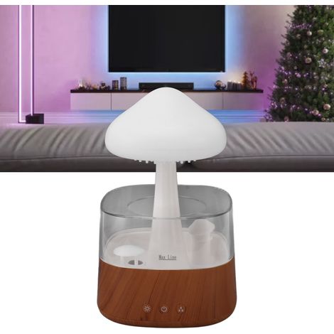 Humidificateur en forme de goutte de pluie avec un grain de bois clair, diffuseur d'arômes de forêt tropicale aux champignons colorés, diffuseur d'ambiance paysage de nuage de pluie pour la maison (1/5)