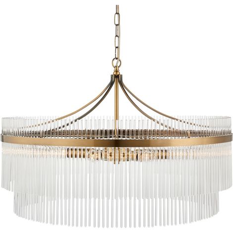 Endon Marietta Grand Plafonnier suspendu en laiton antique, verre transparent, 7 x E14