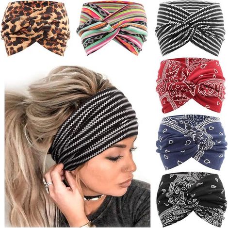 Diadema para correr para mujer, diadema deportiva, diadema ancha de soporte abdominal, diadema extragrande para mujer, cinta para el cabello, diadema con nudo, paquete de 6 (1/5)