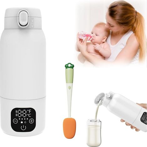 Chauffe-biberon pour Bébé, 500ml Chauffe-biberon Portable Réchauffe L'eau ou le Lait, Avec Câble USB & Brosse de Nettoyage pour les Voyages Alimentation Nocturne (1/5)