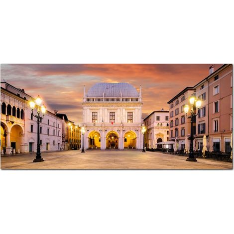 Lupia - Quadro moderno su Tela Canvas DEEP 65X143 cm, con paesaggi e localismi italiani, per casa, soggiorno, capezzale camera da letto, hotel, ufficio, BRESCIA - PALAZZO DELLA LOGGIA (1/4)