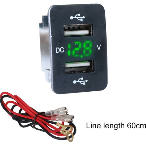 Prise USB double pour voiture 4,2A 5V sortie câble 60cm puce intelligente chargeur USB rapide vert (1/5)