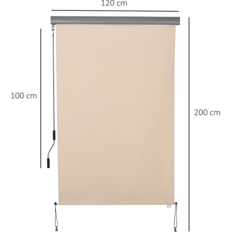 Store vertical, store de balcon, store brise-vent, store latéral à enrouleur, brise-vue avec manivelle, tissu polyester et aluminium, blanc crème, 200 x 120 cm