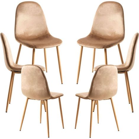 Packs Sillas Comedor - Pack 6 Sillas Teok Terciopelo - Marrón claro (1/5)