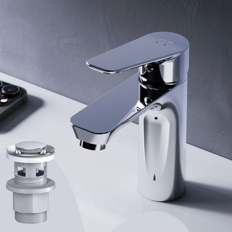 Am.Pm – Mitigeur de lavabo chrome avec bonde clic clac – Bec hauteur 100mm – Montage 1 trou – Cartouche céramique 30mm – Aérateur Neoperl (1/4)