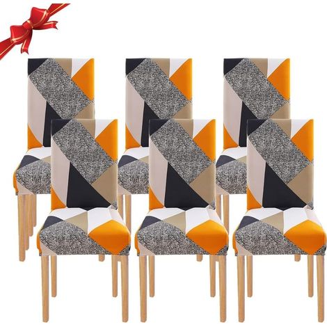 Housse de chaise extensible lot de 6 – 92% polyester et 8% élasthanne – Dimensions 38-48 cm largeur et longueur – Protection élégante pour salle à manger (1/5)