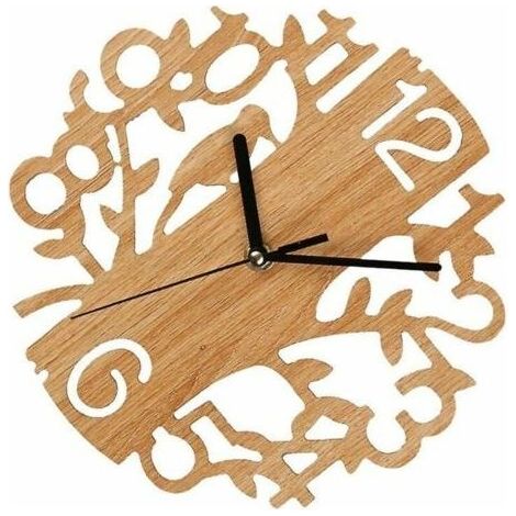 Horloge murale en bois Bird Piece, horloge murale décorative naturelle, horloge à suspendre créative (1/4)