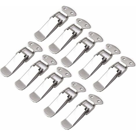 10 piezas de pestillo de palanca con resorte de acero inoxidable, herrajes para cajones de caja de herramientas, maletas y cofres. (1/4)