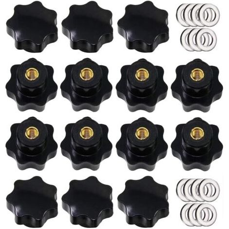 BUNTHAUS 14 Pièces M8 Bouton de Serrage à Filetage Moleté, Boutons à Main en Forme D'étoile Bouton de Serrage en Plastique Noir avec Rondelles (1/5)