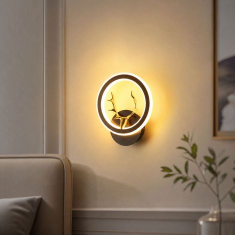 Applique murale LED design cerf, fer noir et or, 25x20cm, 24W, lumière tricolore blanche/neutre/chaude, moderne (1/5)
