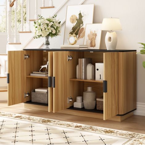 MEUBLIV Sideboard 4 portes 139x40x75 cm coloris naturel – relief vertical et grand rangement (1/5)