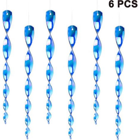 Ensemble de 6 spirales réfléchissantes anti-oiseaux bleues, idéales comme décoration pour la maison et le jardin.
