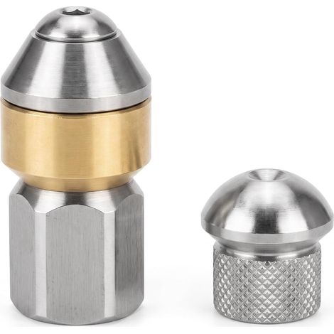Lot de 2 Buse de Nettoyage Canalisation Rigide Rotatif 1/8" IG Acier Inoxydable Anti-bouchon,Laiton Anticorrosion,Buse Nettoyeur Rigide (3+1x0.8mm)+Rotative (3x0.8mm),Nettoyage Canalisations Gouttièr (1/5)
