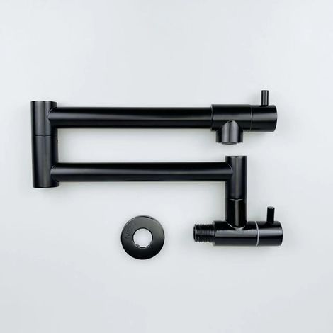 Grifo de cocina de un solo orificio con dos manijas, giratorio 361 grados, para fregadero, con agua fría, negro (60 cm) (1/5)