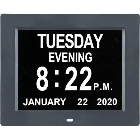 Horloge numérique avec date et jour pour personnes âgées, pendule à gros affichage pour seniors, horloge de chevet Alzheimer, calendrier digital géant noir, accessoires mémoire pour démence, réveil fa (1/5)