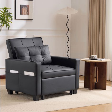 Poltrona letto 3 in 1 in legno e metallo nera, reclinabile ed estraibile salvaspazio (1/5)