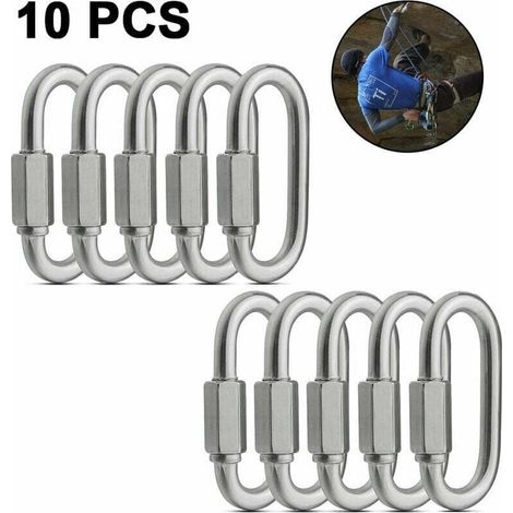 10-teiliges Schnellglied mit Gewinde, ovaler Karabiner aus Edelstahl mit Verriegelung, Schnellglieder für Abschleppketten, Seilverbinder für Anhänger, Schaukeln, Hängematten, Kabel, Camping (1/5)