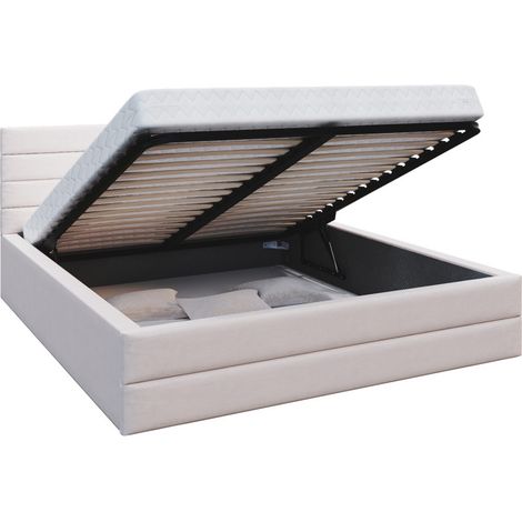 LIT COFFRE VIRGINIA 140x200 - Sommier inclus Crème