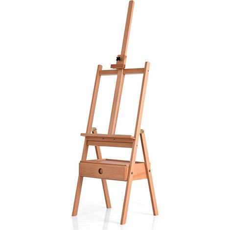 COSTWAY Caballete de Pintura con Cajón Madera/Caballete para Dibujar de Pie/Caballete de Artista de Suelo