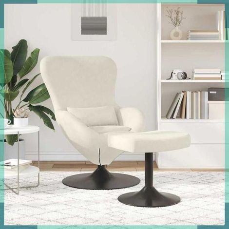 Chaise œuf avec pouf - 42002753 - Velours crème - Base pivotante 360° - Pouf à surface incurvée (1/5)