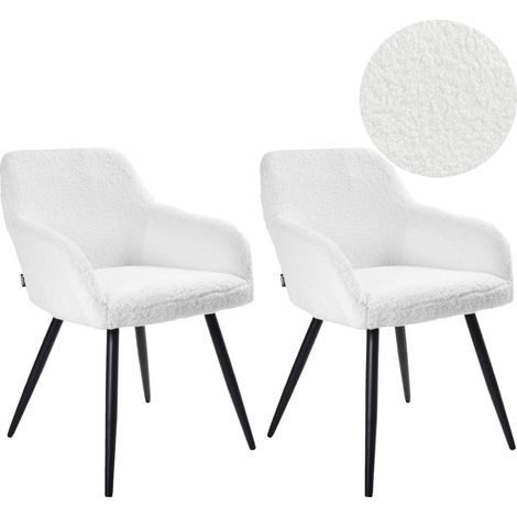 Conjunto de 2 sillas asientos de bouclé patas de metal cocina comedor blanco crema Casmalia