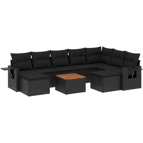 vidaXL Set Divani da Giardino 10pz con Cuscini in Polyrattan Nero (1/5)
