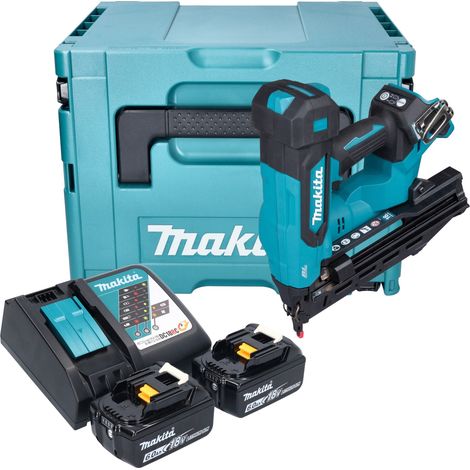 Clavadora de cabeza plana con batería Makita DBN 610 RGJ 18 V 32 - 64 mm sin escobillas + 2 baterías de 6,0 Ah + cargador + Makpac