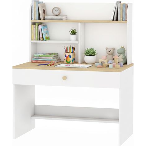 AIYAPLAY Scrivania per Bambini con Ripiani, in Legno per Cameretta, Bianco