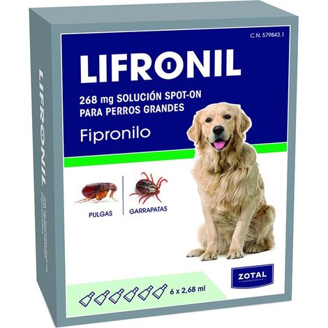 LIFRONIL Pipetas Anti Pulgas para Perros Grandes (20-40 Kg) 6 Pipetas 268 mg